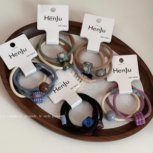 Elastici per Capelli ad Alta Elasticità Stile Coreano per Donne Ragazze Scrunchies con Perline Quadrate a Quadri e Perline Tonde Accessori per Capelli