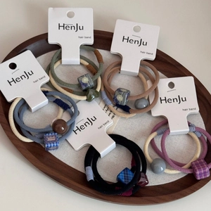 Set di 6 elastici per capelli ad alta elasticità con eleganti perline tonde e cubi