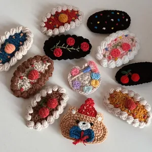 Handmade Crochet Hair Clips Cute Cartoon Bear Fruit Flower BB Clips For Kids Girls Sweet Pastoral Style Hair Accessories