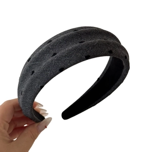 Thick dark gray polka dot headband with denim texture and non-slip lining