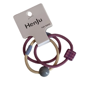 Set di tre elastici per capelli con cordini viola e beige e ciondoli a perla