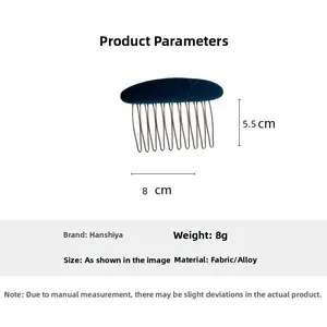 Detailed size specifications of the 8cm green fabric hair comb with 10 alloy metal teeth