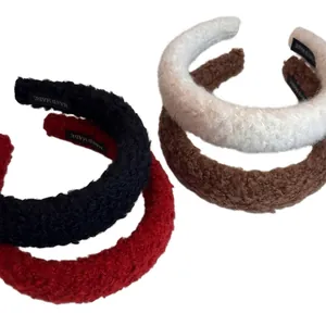 Autumn Winter Lamb Wool Thick Headband For Women Elegant High Skull Top Hair Band Soft Plush Hair Hoop Hair Accessories