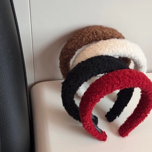 Solid color plush lamb wool headbands for women in four stylish colors with thick padding