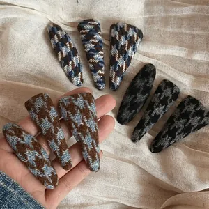 British Vintage Houndstooth Fabric Wrapped Hair Clip Geometric Triangle Oval Side Clip Elegant Retro Autumn Winter Hair Accessories Women