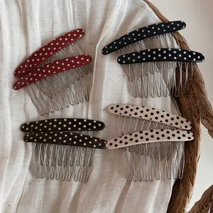 Vintage Polka Dot Hair Comb Acetate Metal Tooth Hair Insert Clip French Style Elegant Hair Accessory For Women Hair Styling