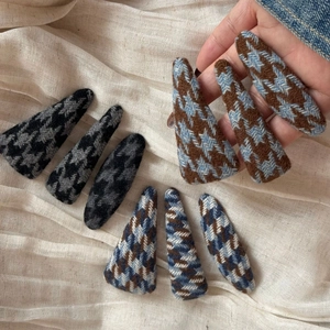 British style wool triangular hair clips with vintage plaid and herringbone patterns