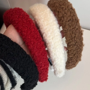 Chic thick faux sherpa headbands in black, red, beige and brown colors for women