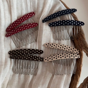Polka dot acetate hair side combs with metal teeth in four retro assorted colors