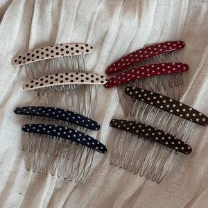 Retro polka dot acetate hair side combs in four vintage colors with metallic teeth