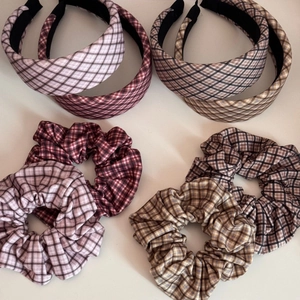 Retro Kariert Stoff Große Haargummi Und Haarreifen Set Koreanischer Stil Haarschmuck Pferdeschwanz Halter Mode Für Damen