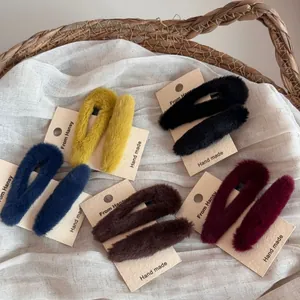 Damen Herbst Winter Plüsch Haarspangen Kunstfell Wassertropfen BB Clip Oval Haarspange Weich Süß Warm Alltag Haarschmuck