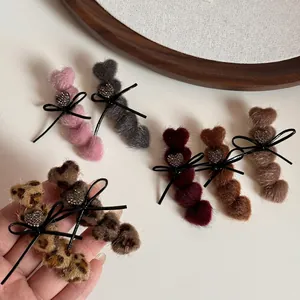 Herbst Winter Plüsch Herz Haarspange Mit Strass Schleife Süße Haarnadel Seite Pony Bobby Pin Mode Kopfschmuck Für Damen Schmuck