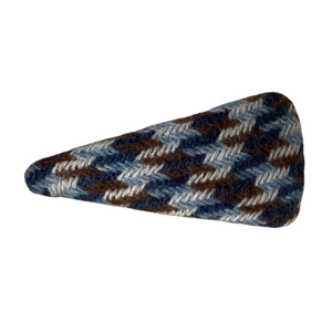 British style vintage plaid triangle hair clip with retro blue and brown knit fabric pattern