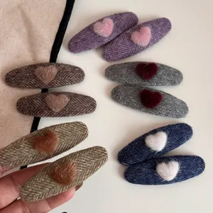 Korean Autumn Winter Heart Plush Woolen Fabric Hair Clip Sweet Elegant Oval BB Clip Women Hair Accessories For Daily Styling