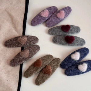 Plush heart oval fabric hair clips set in autumn winter colors for women's hair styling