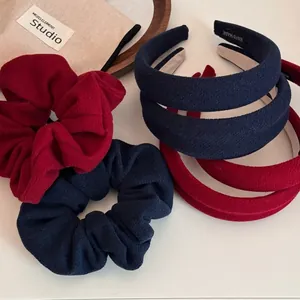 Vintage Padded Textured Fabric Headband And Scrunchie Set Elegant Wide Hairband Hair Accessories For Women Hair Ties Headwear