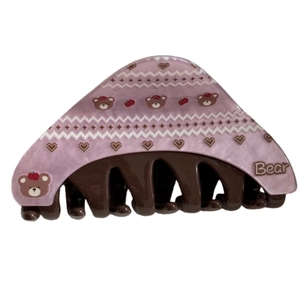 Cute contrast cartoon bear print acetate shark hair claw clip in purple and brown