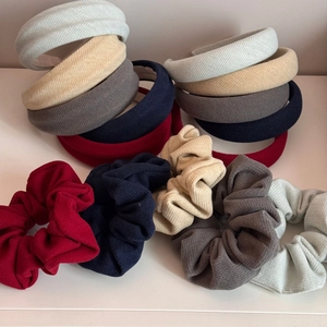 Vintage padded sponge headband and matching scrunchie set in textured knit fabric