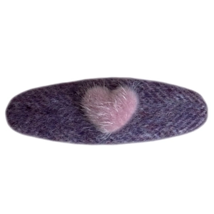Purple oval felt hair clip with pink faux fur heart for women in autumn and winter