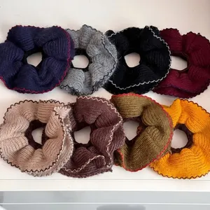Elastici per Capelli in Maglia Texture Mohair Donna Bordo Ondulato Cuciture a Contrasto Elastici per Capelli Autunno Inverno