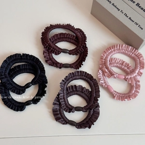 High Elasticity Satin Scrunchie Pleated Ruffle Hair Tie With Decorative Bead Ponytail Holder Korean Style For Women Girls