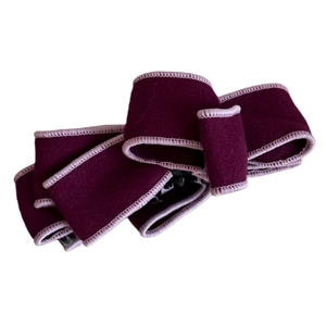 Retro purple faux suede multi-layer bow banana hair clip with pink stitched edges