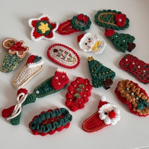 Lot de barrettes de Noël au crochet faites à la main avec motifs Père Noël et sapin