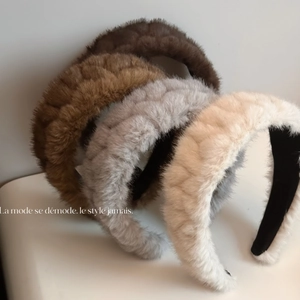 Women Plush Wide Brimmed Headband High Skull Top Winter Thick Faux Fur Hair Band Braided Pattern Warm Hair Accessories