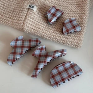 5-piece set of retro checkered acetate hair claws with red blue and white plaid patterns
