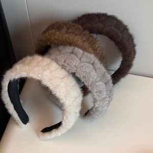 Faux fur plush headbands in four colors featuring quilted diamond patterns for women