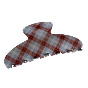 Retro vintage plaid large acetate hair claw clip with red and blue checkered pattern