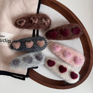 6-piece set of plush heart hair clips in autumn winter warm earth tones and soft colors