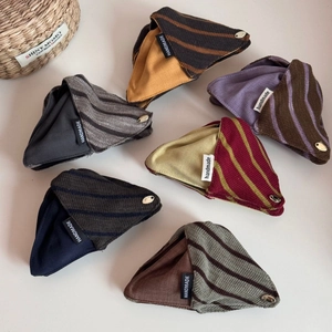 Handmade knitted contrast color triangle hair clips in six vintage striped colorways