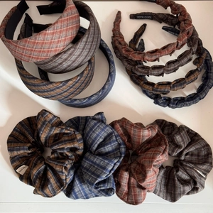 French retro plaid wide headband and matching scrunchie set for high crown hairstyling