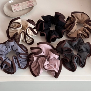 Set of 6 minimalist contrast trim hair scrunchies in assorted Morandi colors