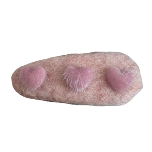 Sweet pink plush heart hair clip with soft faux fur texture for elegant autumn styling