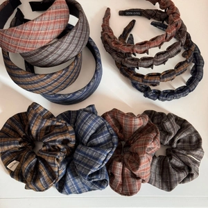 French retro plaid wide headband set with high skull top sponge hairbands