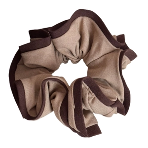 Contrast trim oversized knit scrunchie in beige and brown for high ponytail styles