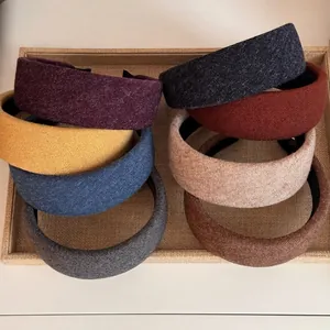 Korean Style Simple Fabric Wide Padded Sponge Headband For Women High Top Vintage Solid Color Hair Band Headwear