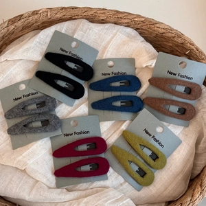 Plush fabric BB hair clips in six colors on card display for women hair styling