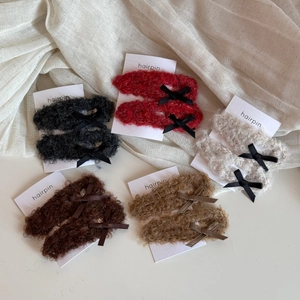 Plush bow hair clips for women in five colors with soft lamb wool texture and cards