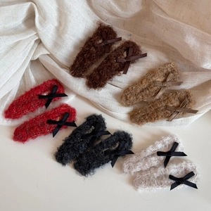 10-piece set of plush faux fur bow hair clips in five assorted colors for women