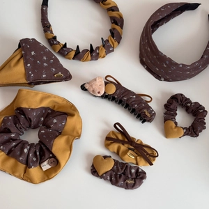 Vintage floral and mustard yellow hair accessory set with ribbons and bear detail