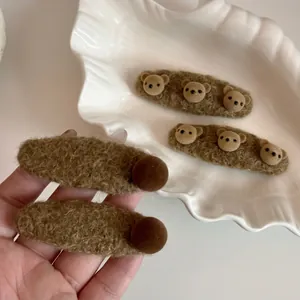 Pinces à Cheveux Ours en Peluche Marron Style Coréen Automne Hiver Pince BB Moelleuse pour Femmes Filles Accessoires Cheveux