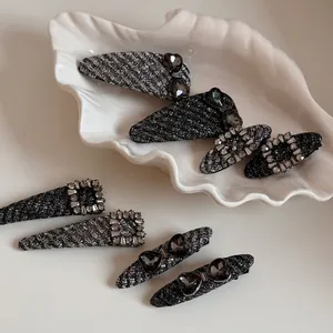 Korean Style Luxury Rhinestone Hair Clip Tweed Fabric BB Clip Elegant Geometric Side Pin Hair Accessories For Women