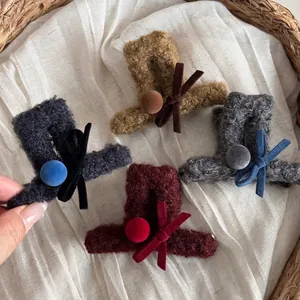 Pinza per Capelli in Peluche in Stile Coreano con Fiocco per Donna Piccola Presa per Capelli Autunno Inverno Accessori Moda
