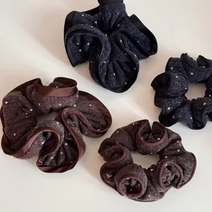Vintage Polka Dot Knitted Scrunchie For Women Retro Wood Ear Edge Elastic Hair Tie Contrast Trim Fabric Hair Accessories