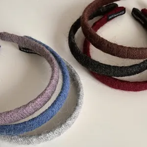 Handmade Knitted Wool Thin Hair Hoop For Women Solid Color Autumn Winter High Top Headband Daily Hair Accessories