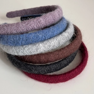 Set of six thickened knitted headbands in deep purple, royal blue, grey, and burgundy colors